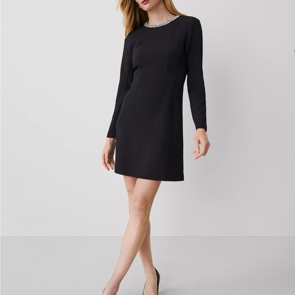 NWT Ann Taylor Black Dress with Jeweled Neckline - Picture 4 of 4